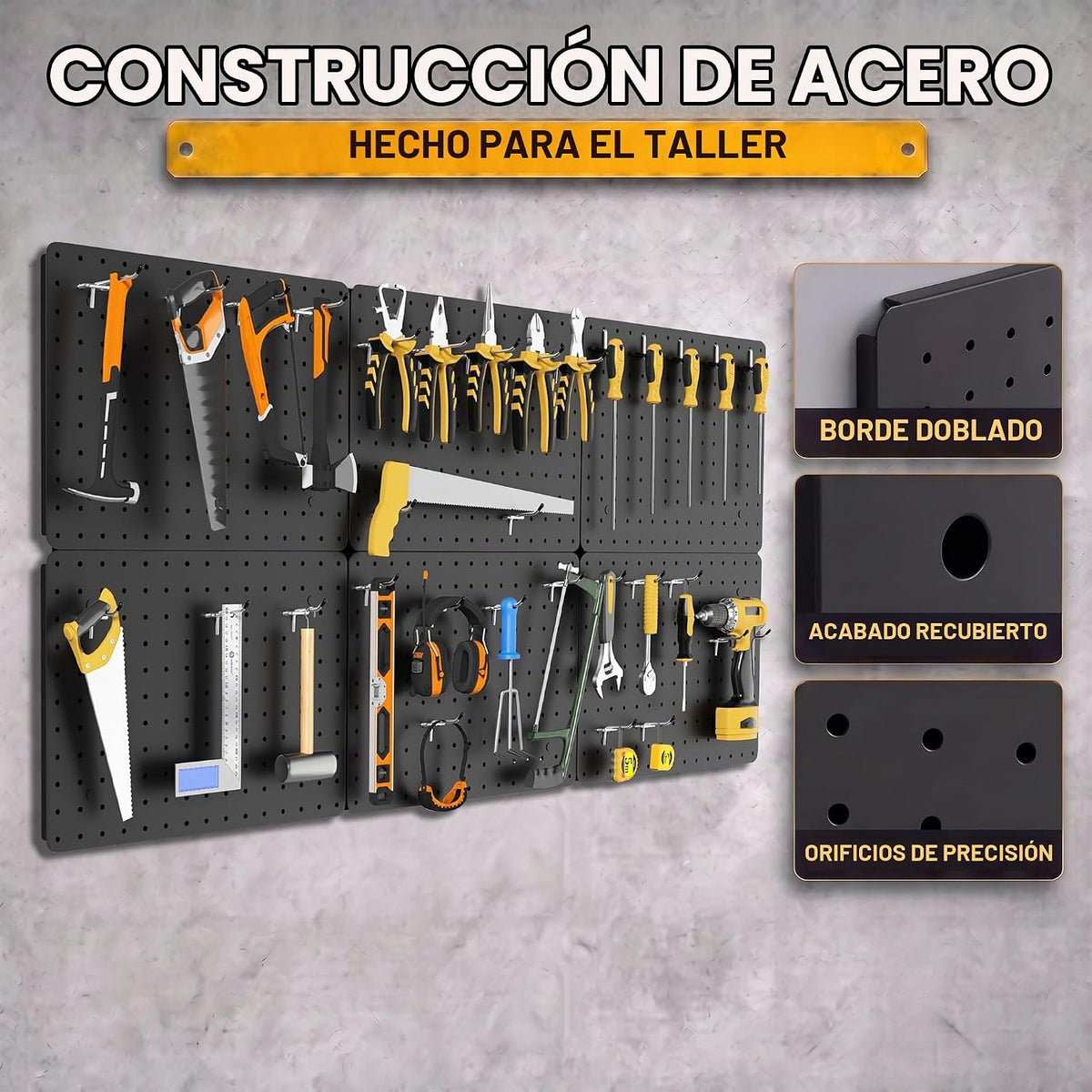 Organizador de pared de herramientas de tablero de clavijas de acero