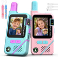 Walkie Talkies de video para niños, paquete de 2 con cámara giratoria de 180°, juguetes de largo alcance, recargable, clip y cordón, regalos de cumpleaños para niños y niñas de 3 a 12 años, interiores