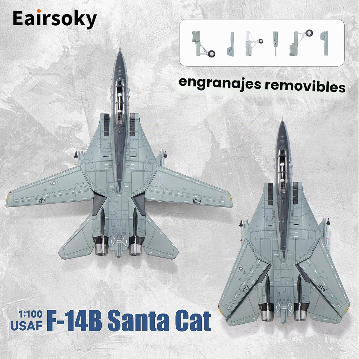 Escala 1:100 F-14 Tomcat Modelo de fundición a presión Santa Cats Christmas F-14B Tomcat Cazas-Bombarderos de VF-103 Jolly Rogers Modelos de aviones metálicos para colección o regalo