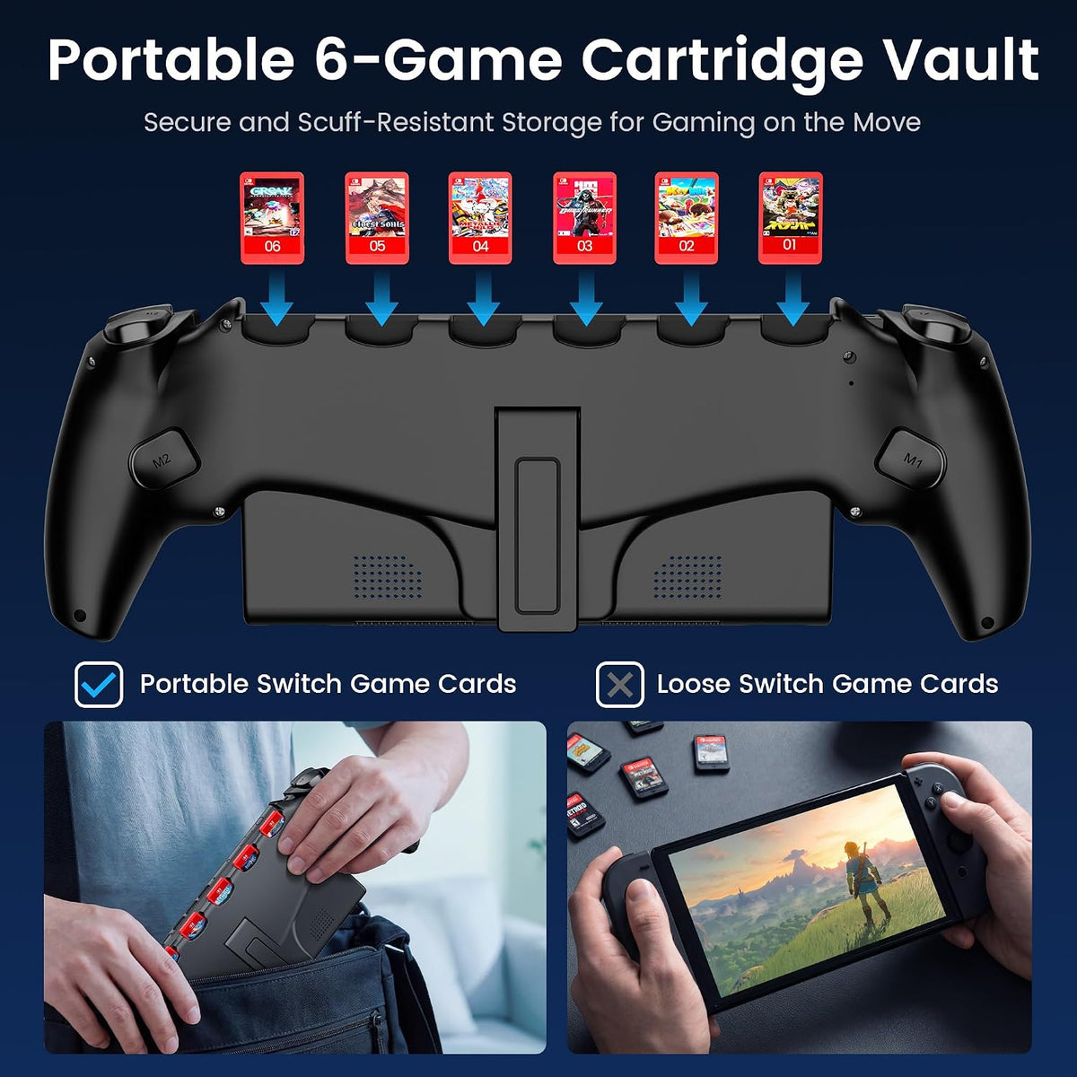 KICKDOT JC500 Controlador de mano para Switch 2, Joysticks TMR, Empuñadura ergonómica | Control TMR anti-deriva, Comodidad tamaño completo, Turbo, Macro, Botones traseros, RGB, Giroscopio, 6 ranuras para cartuchos de juego, Patas de apoyo y batería de 15H
