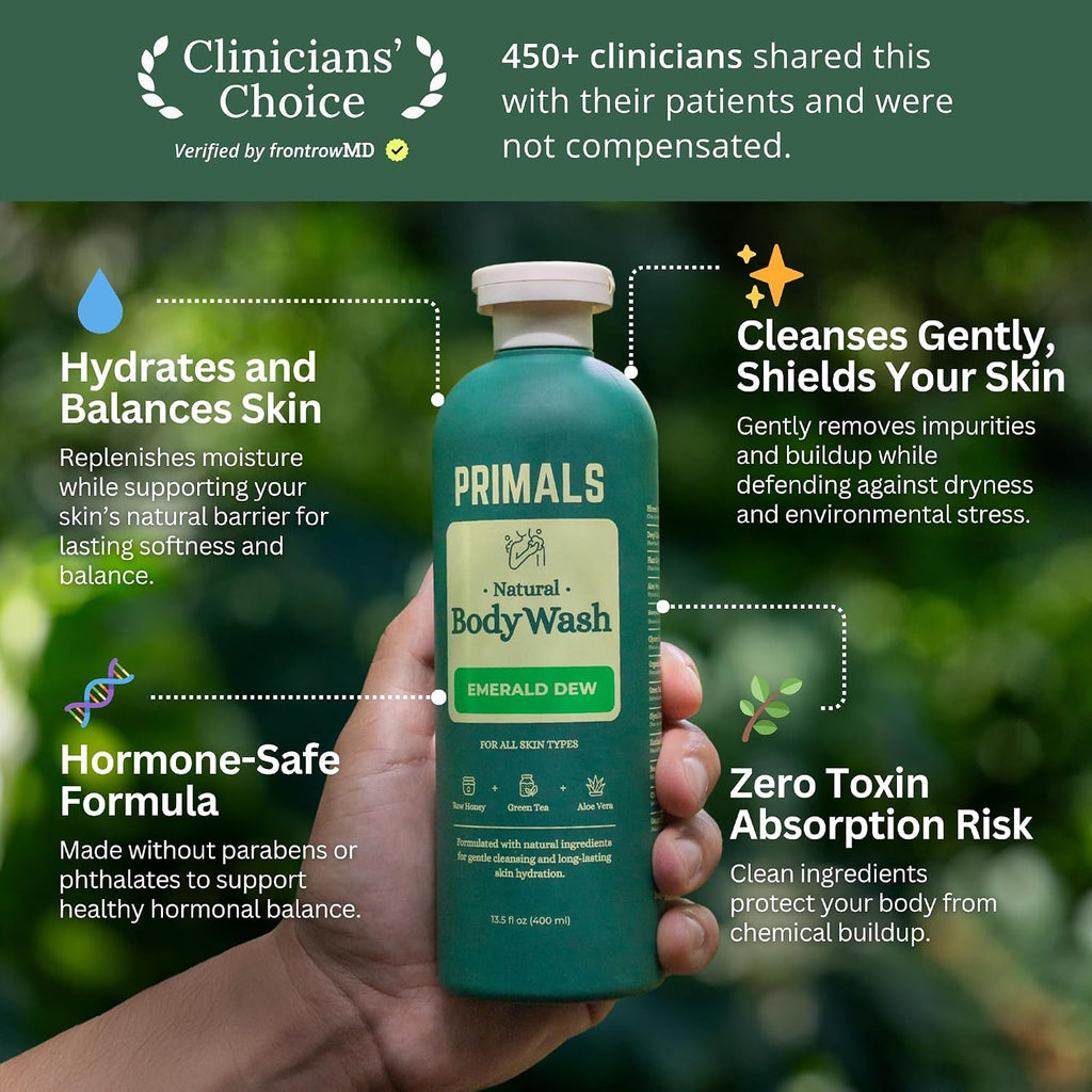 PRIMALS Paquete completo de ducha limpia, cabezal de ducha filtrado, champú fortalecedor del cabello y gel de baño natural, elimina cloro, flúor y metales pesados, cero sulfatos, parabenos o fragran