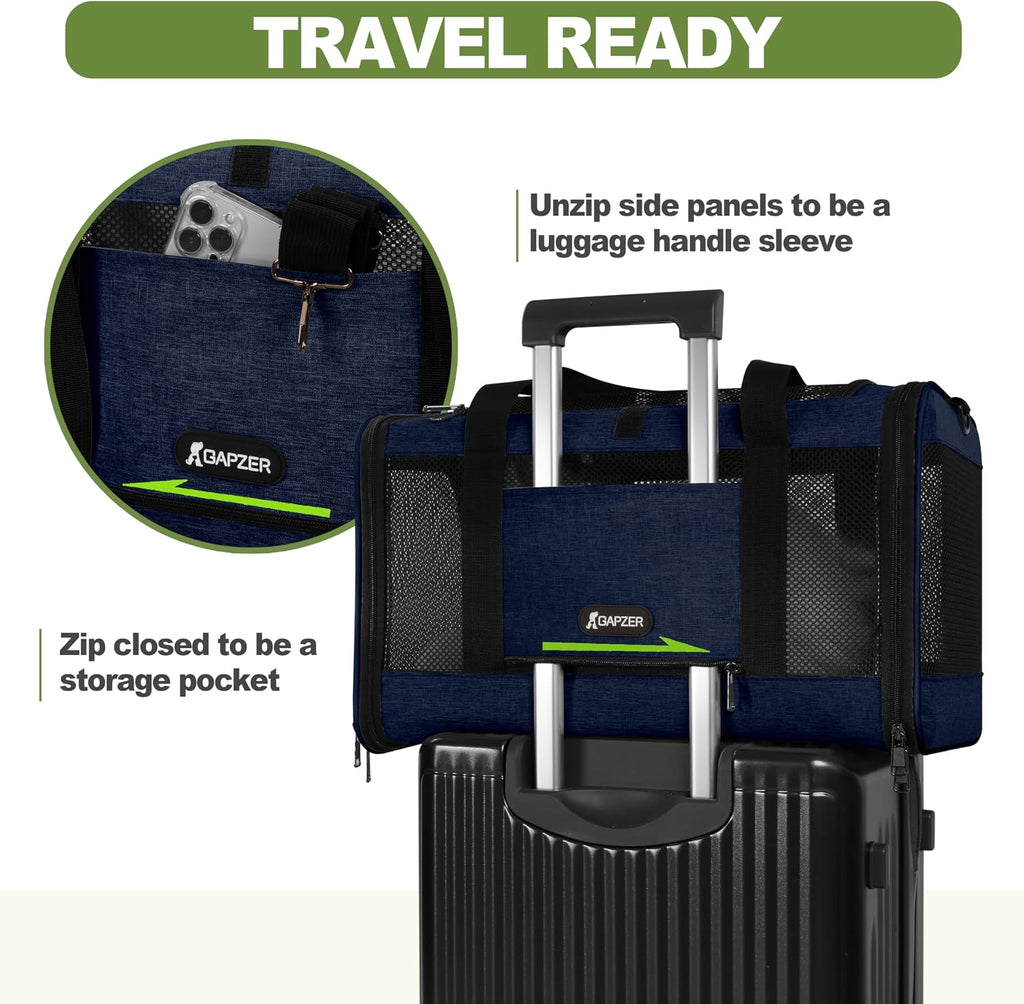Transportador para gatos de 18 x 11 x 11 pulgadas, aprobado por aerolíneas unidas, perrera suave para mascotas