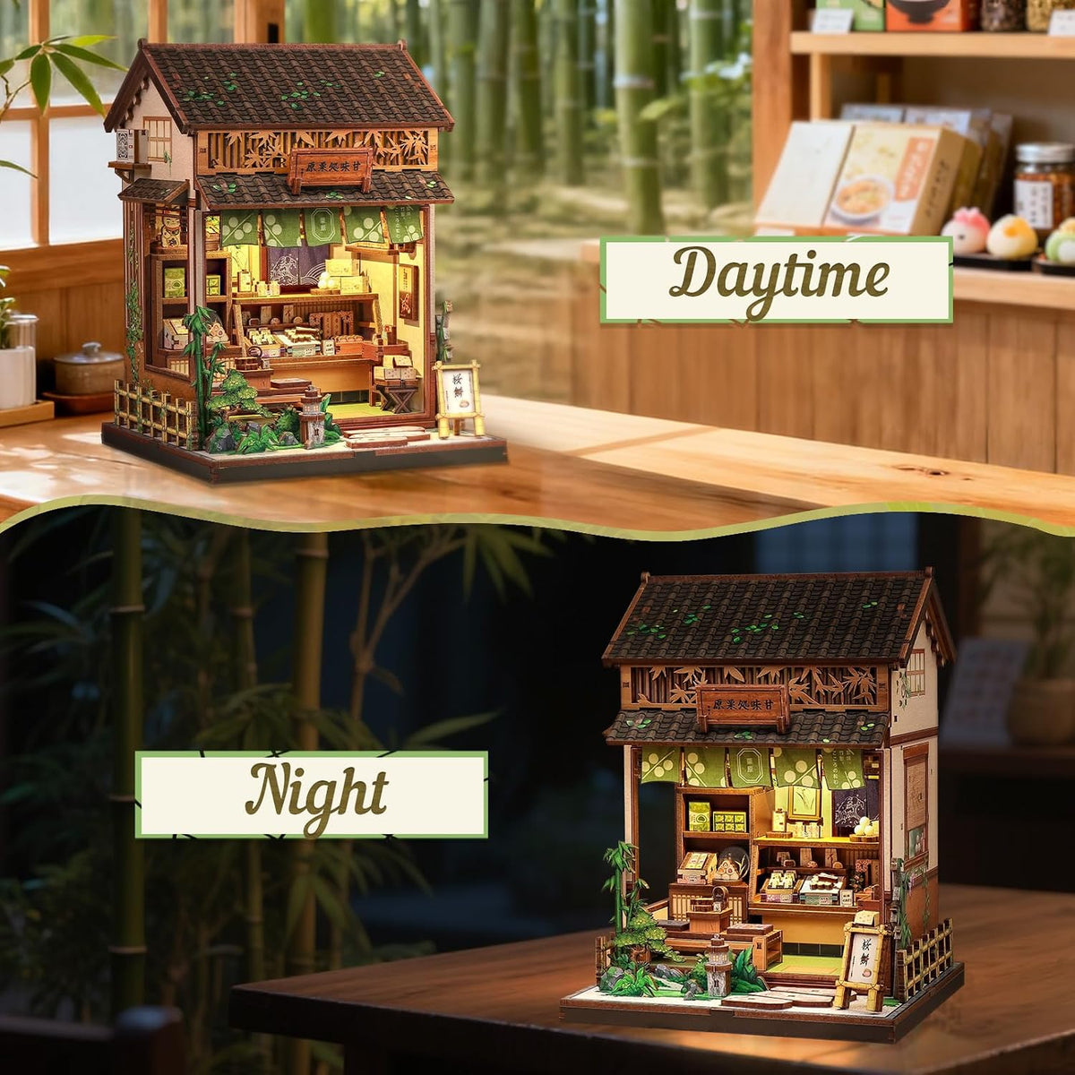 CUTEBEE Kit de rincón de libros – Kit de casa en miniatura para adultos, casa de muñecas, estantería de casa pequeña, decoración de estantería 3D rompecabezas de madera (Kanmi-dokoro Kurihara y