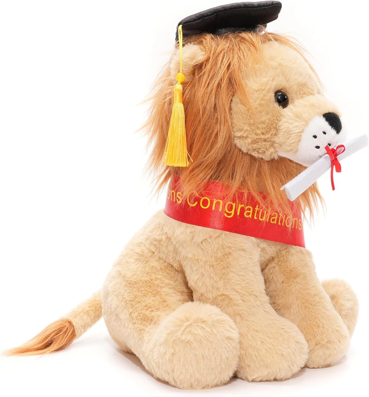 WEIGEDU Juguete de peluche de león de graduación con gorra y banda...