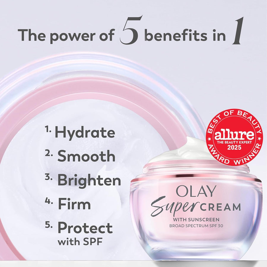 Olay Super Cream con protector solar SPF 30, hidratante facial lige...