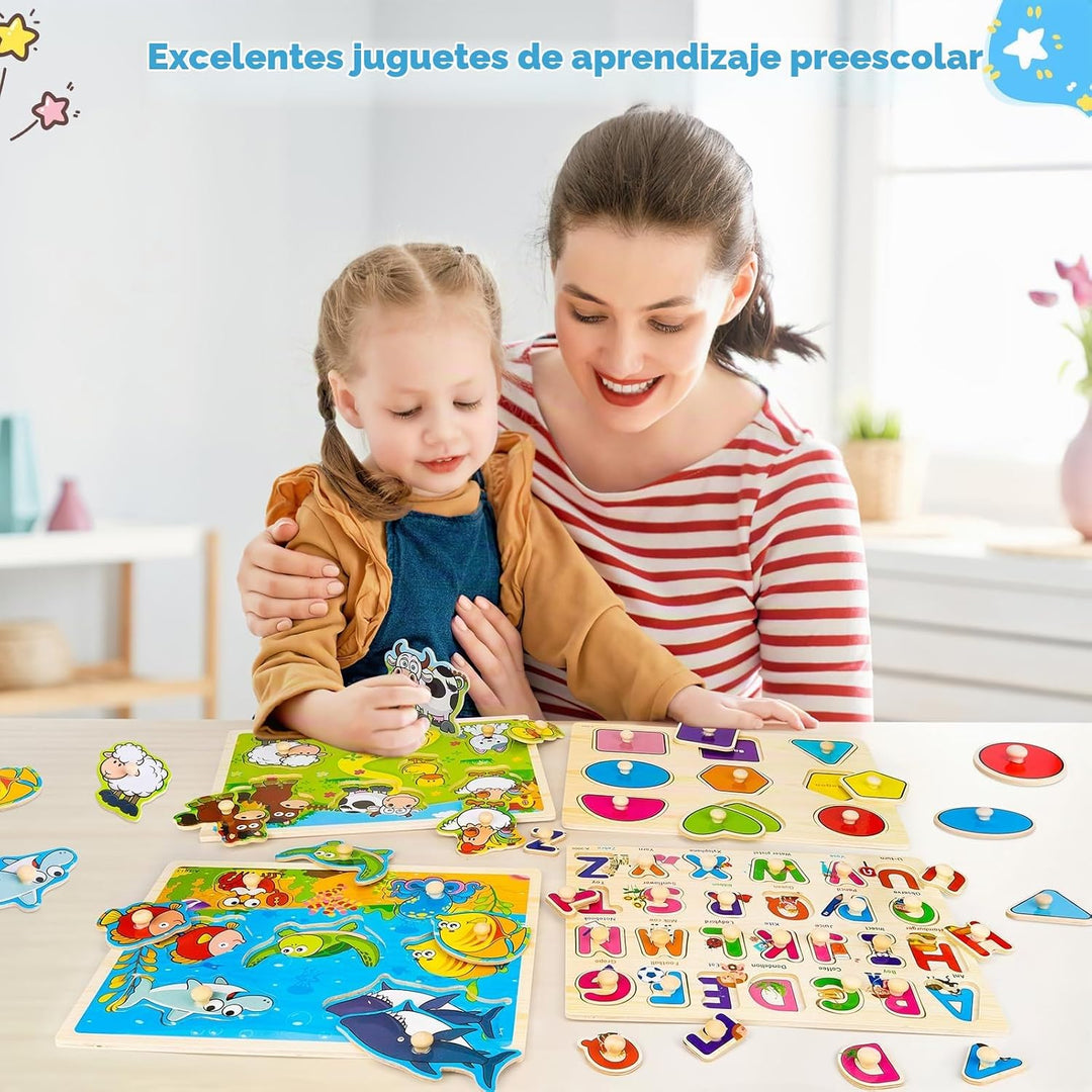 Rompecabezas de madera con clavos para niños pequeños de 2, 3 y 4 a...