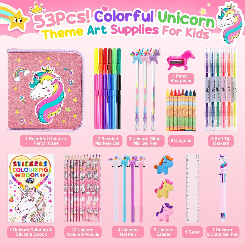 MAIGOZON 56 Pcs Marcadores Aromáticos para Arte, Suministros para Niños 4-8 años, Regalo de Juguete Unicornio
