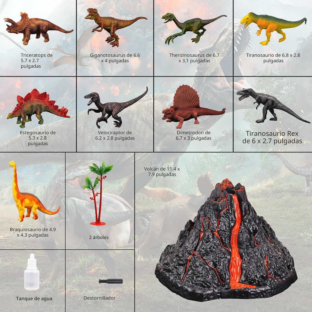 TOYSXYIN Juego de volcán grande con 9 figuras de acción de dinosaur...