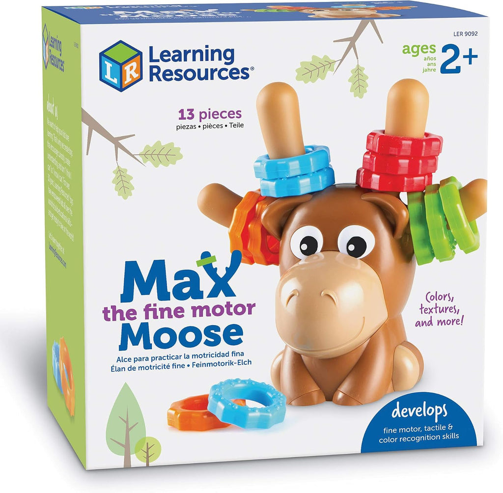 Learning Resources Max el Alce de Habilidades Motoras Finas - 13 Piezas, a partir de 2 años, juguetes de aprendizaje para niños pequeños, juguete de habilidades motoras finas para niños pequeños