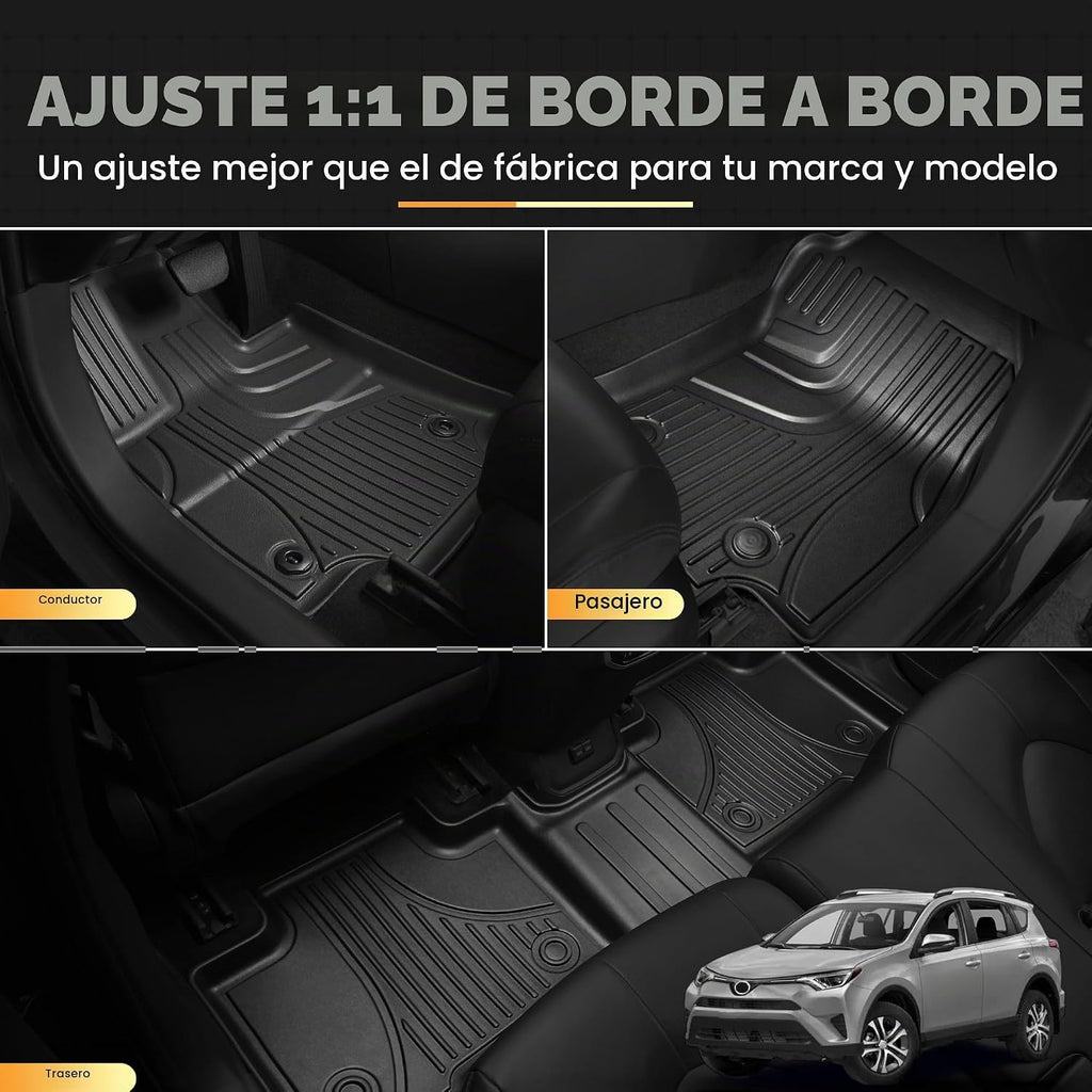 AOMSAZTO Alfombrillas de Piso Compatibles con Toyota RAV4 2013-2018 Revestimiento de Piso para Todo Clima TPE Alfombrillas de Ajuste Personalizado para Toyota RAV4 1ª y 2ª Fila Alfombrillas de Coche