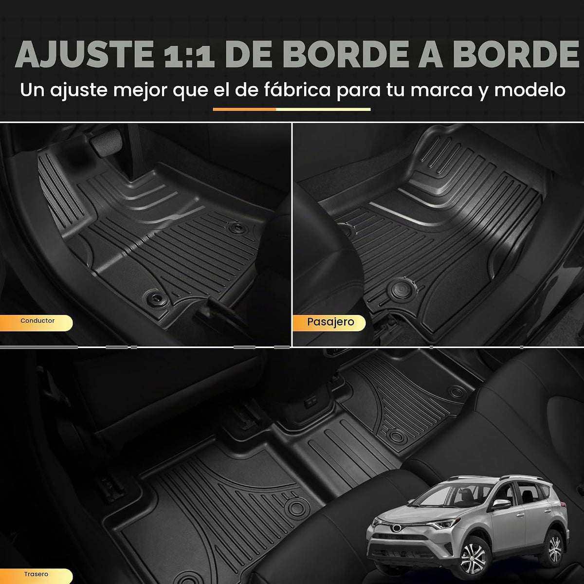 AOMSAZTO Alfombrillas de Piso Compatibles con Toyota RAV4 2013-2018 Revestimiento de Piso para Todo Clima TPE Alfombrillas de Ajuste Personalizado para Toyota RAV4 1ª y 2ª Fila Alfombrillas de Coche