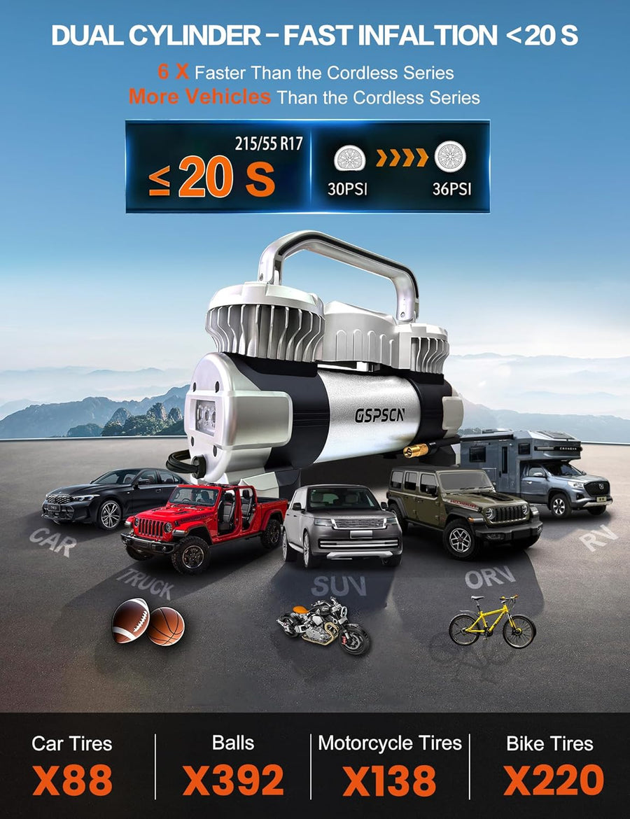 GSPSCN - Inflador digital de neumáticos 12V Compresor de aire portá...