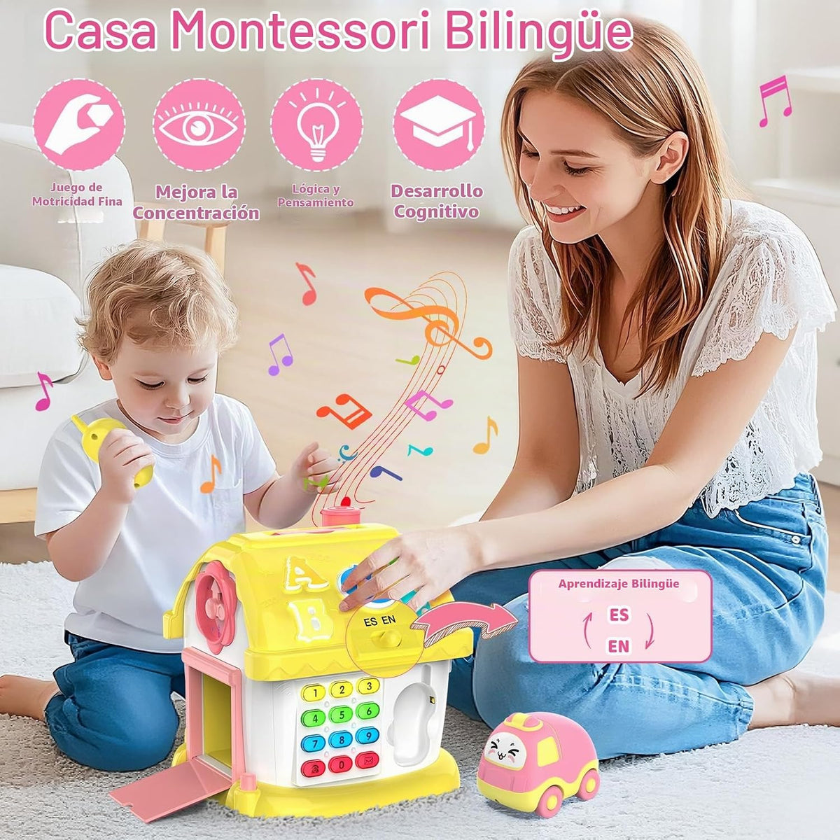 Juguetes para regalos de niña de 1 año, casa Montessori musical bilingüe 12