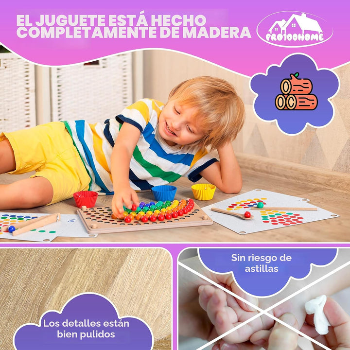 PRO100HOME - Juguetes Montessori de aprendizaje de madera para niño...