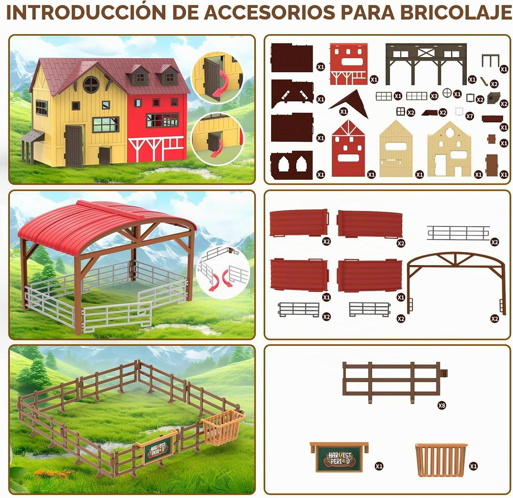 Juguetes de animales de granja para niños, remolque de tractor con luces y sonido, juego de granero de granja, establo de caballos, accesorios de granja, cerdo, oveja, pato ganso, regalos de