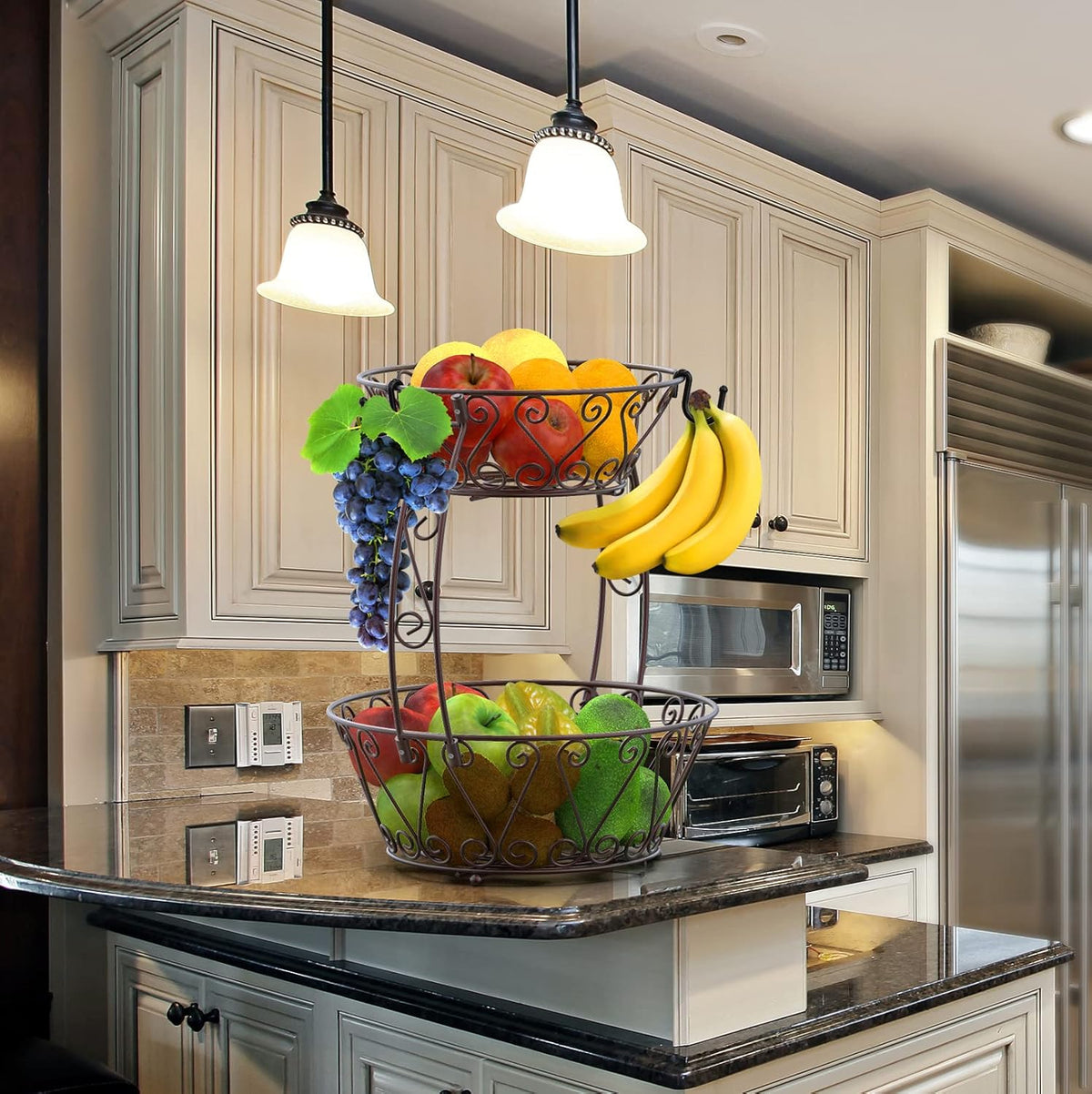 Simple Houseware Cesta de frutas de 2 niveles, color bronce