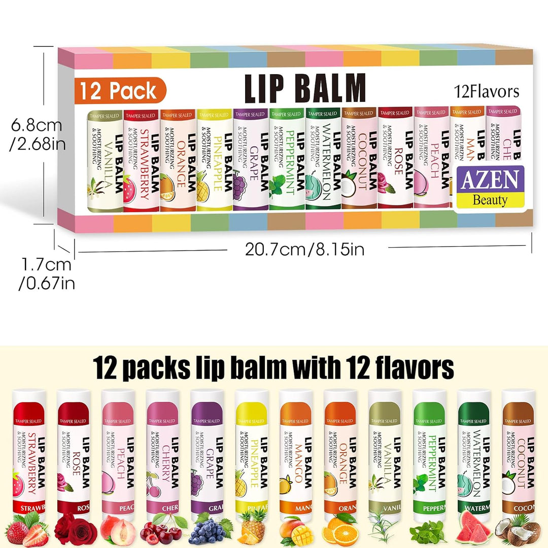 AZEN Paquete de 12 bálsamos labiales a granel, bálsamos labiales hi...