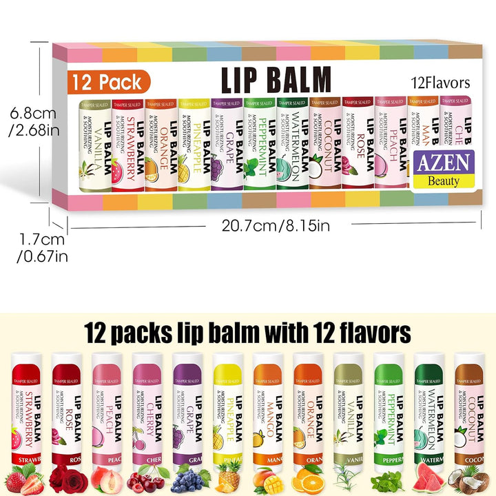AZEN Paquete de 12 bálsamos labiales a granel, bálsamos labiales hi...