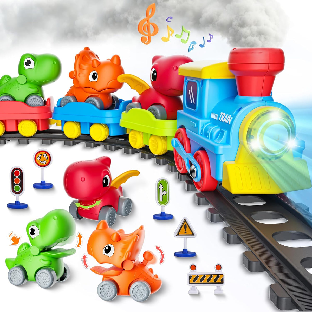 Juego de tren Stay Fun para niños pequeños con vapor, música