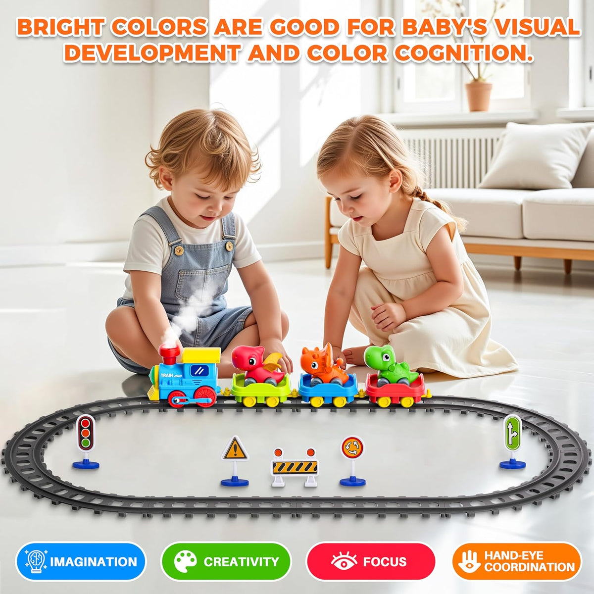 Juego de tren Stay Fun para niños pequeños con vapor, música