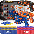 POKONBOY Paquete de 4 pistolas bláster compatibles con balas Nerf Guns, pistolas de juguete para niños y niñas con 80 dardos de repuesto de espuma, juguetes de pistola de mano para niños de 6 años o