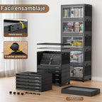 BROVIEW 600Qt Contenedores de Almacenamiento Apilables con 5 Tapas, Organizador Extra Grande para Armario Cajones Plegables con Ruedas, Contenedores de Plástico Plegables para Cocina y Hogar, Paquete de 5 Negro
