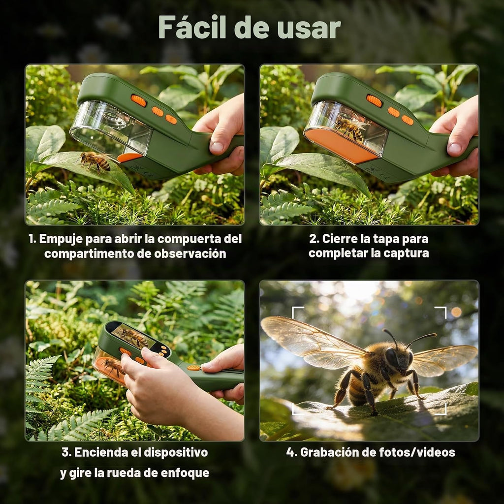 SEEKID Atrapa insectos para niños con pantalla de 2.4 pulgadas, kit de atrapador de insectos con grabación de fotos y video, kit de observación de insectos de mano, juguete de exploración científica