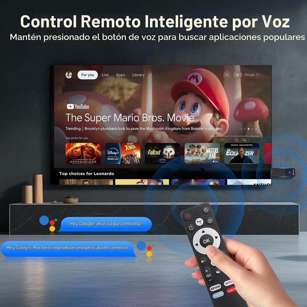 Android TV Stick 14.0, 2025 4K TV Stick 2GB RAM 16GB ROM Ultra HD RK3518 CPU soporta 2.4G/5G Wi-Fi Bluetooth 5.0 USB HDR10 con control remoto por voz Bluetooth, blanco X88 PROT1