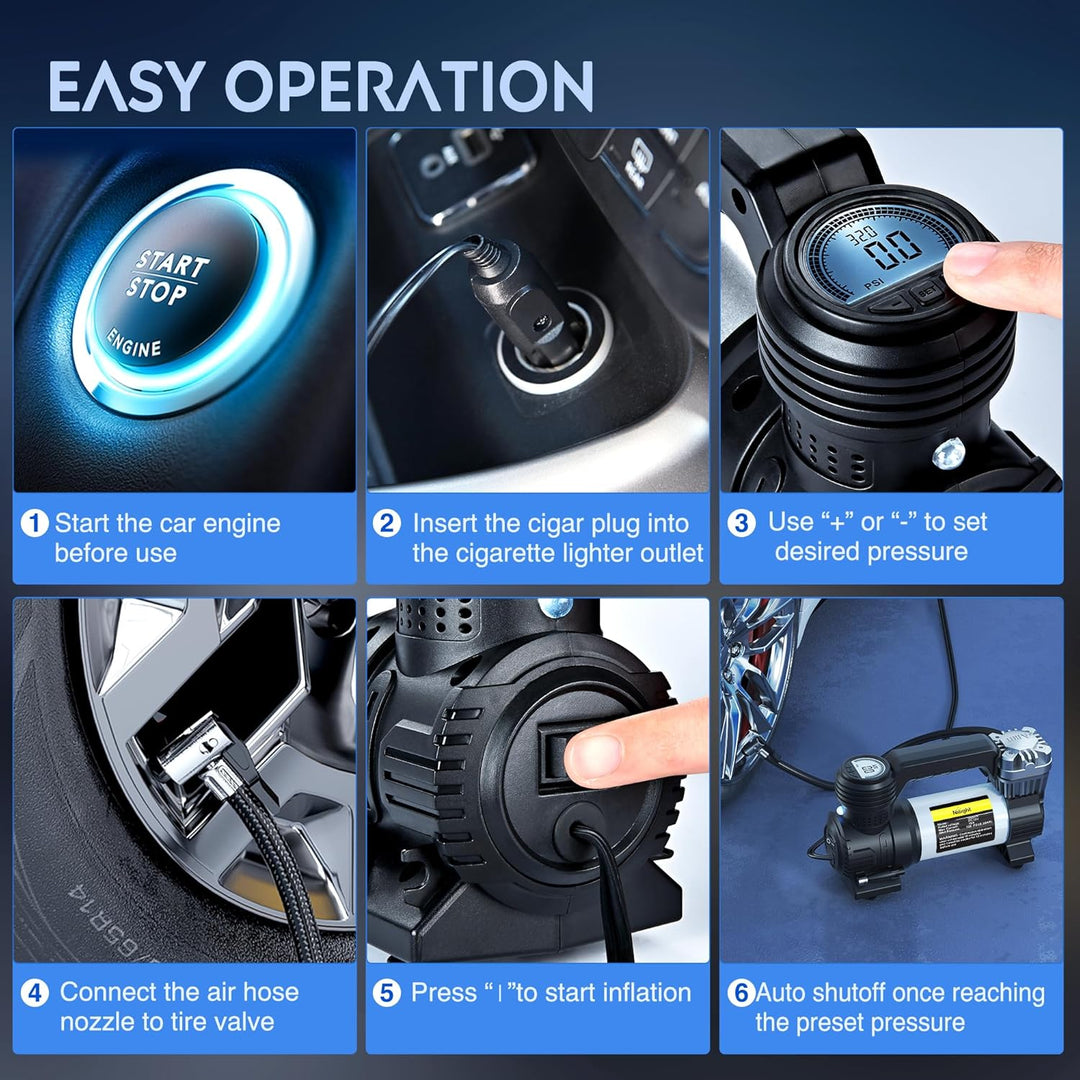 Nilight Compresor de aire portátil, inflador de neumáticos de 12 V,...