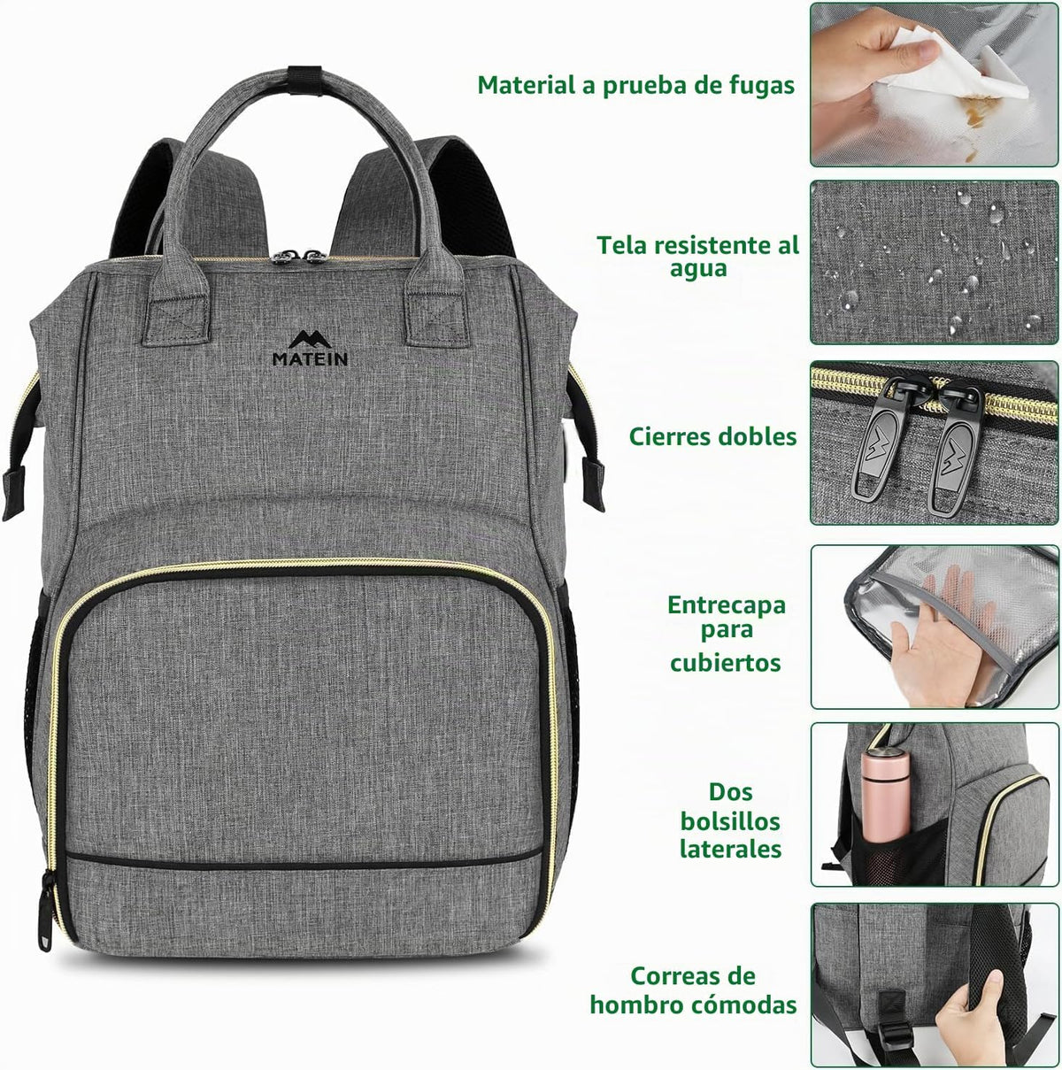 MATEIN Mochila de almuerzo aislada para mujer, mochila para laptop...
