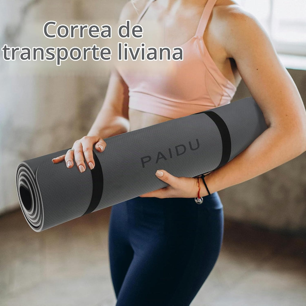 PAIDU POE Esterilla de Yoga (10 mm) Colchoneta de Fitness Extra Gruesa 72"x24" con Correa de Transporte
