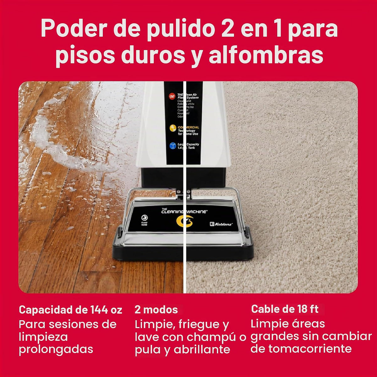 Koblenz P-2600A Máquina de champú para alfombras, pulidora de piso de 12