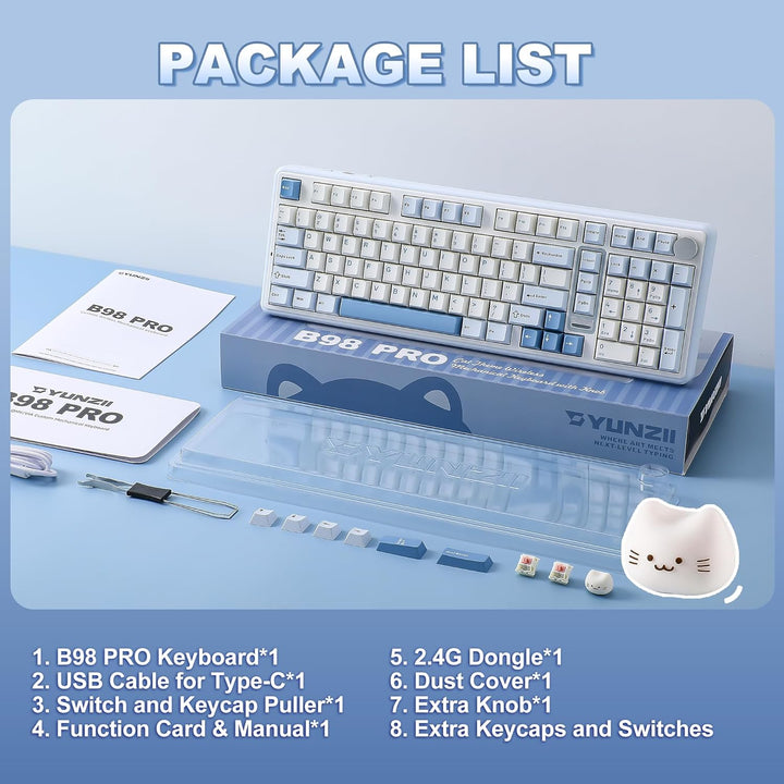 YUNZII B98 PRO QMK\/VIA Wireless Mechanical Gaming Keyboard, 96% La...