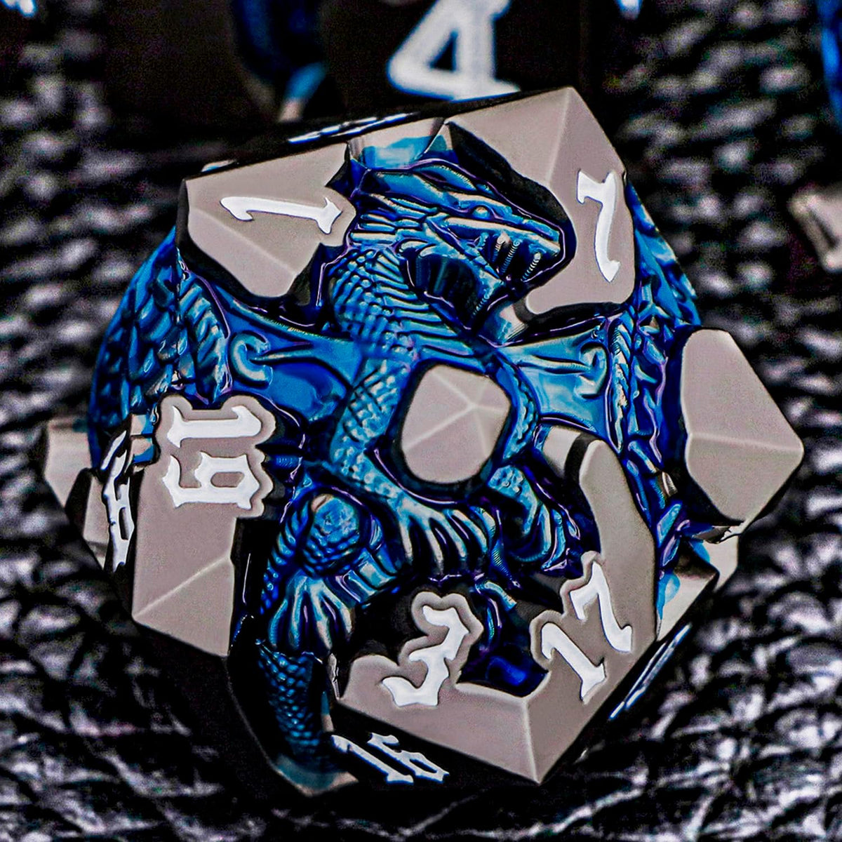 Juego de dados DND de dragones 3D con caja de regalo, dados D y D de metal para uso con juegos de rol D&D, juego de dados poliédricos de mazmorras D20 D12 D10 D8 D6 D4 (negro azul)