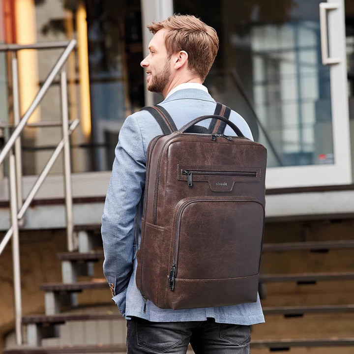 Mochila de cuero para laptop Shrrie para mujeres y hombres, mochila...