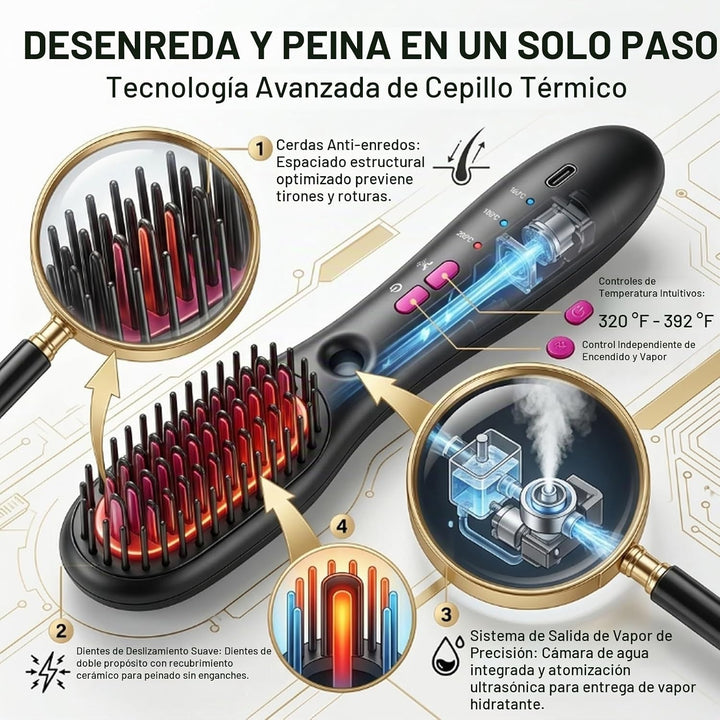 Peine alisador de vapor inalámbrico, cepillo alisador de pelo de va...