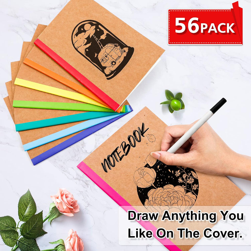 feela Paquete de 56 cuadernos de composición a granel, con cubierta de papel kraft con rayas universitarias en blanco, diarios de viaje con espinas arcoíris para mujeres, estudiantes, negocios, 60