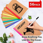feela Paquete de 56 cuadernos de composición a granel, con cubierta de papel kraft con rayas universitarias en blanco, diarios de viaje con espinas arcoíris para mujeres, estudiantes, negocios, 60