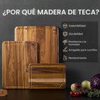 Juego de 3 tablas de cortar de teca para cocina, tablas de madera no tóxicas