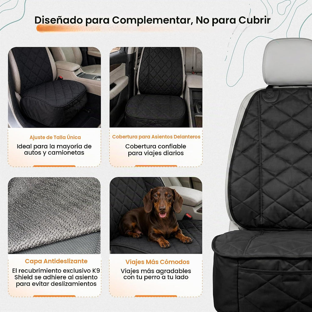 4Knines - Funda de asiento delantero resistente para perros, impermeable, color negro