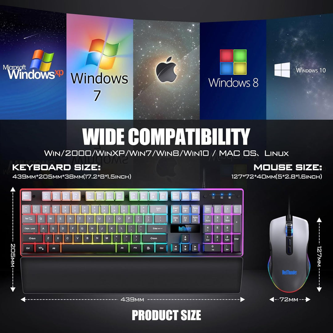 RedThunder Teclado para juegos con cable K10, combo de reposamuñeca...