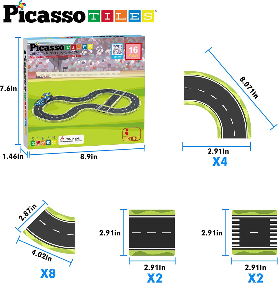 PicassoTiles Azulejos Magnéticos de Construcción Pista de Autos Veh...