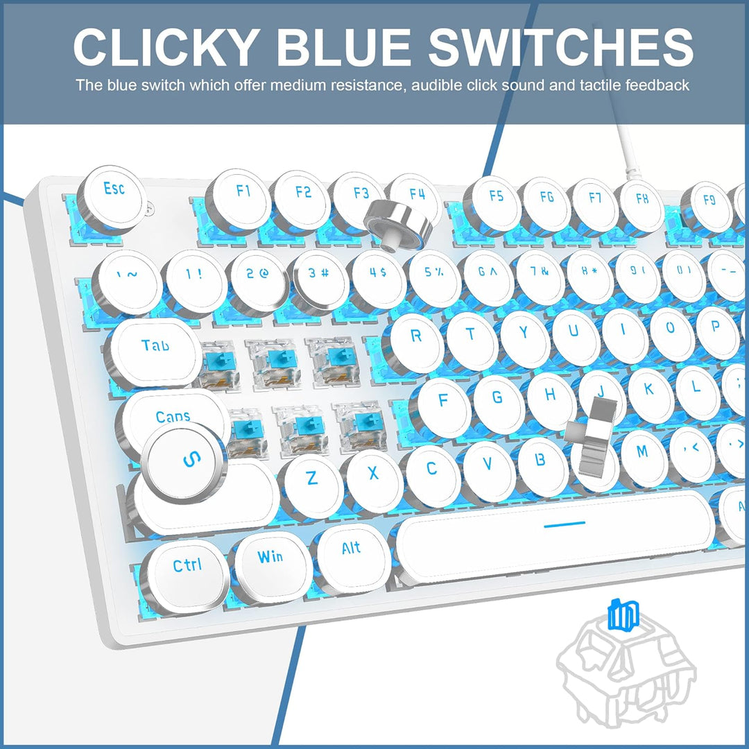 Camiysn Teclado Mecánico para Juegos Estilo Máquina de Escribir, Te...