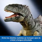 Figura de Dinosaurio Giganotosaurus Colección Hammond de Mattel Jurassic World Dominion, 21 Articulaciones, Ojos de Vidrio, Cola Alambreada y Lengua Posable