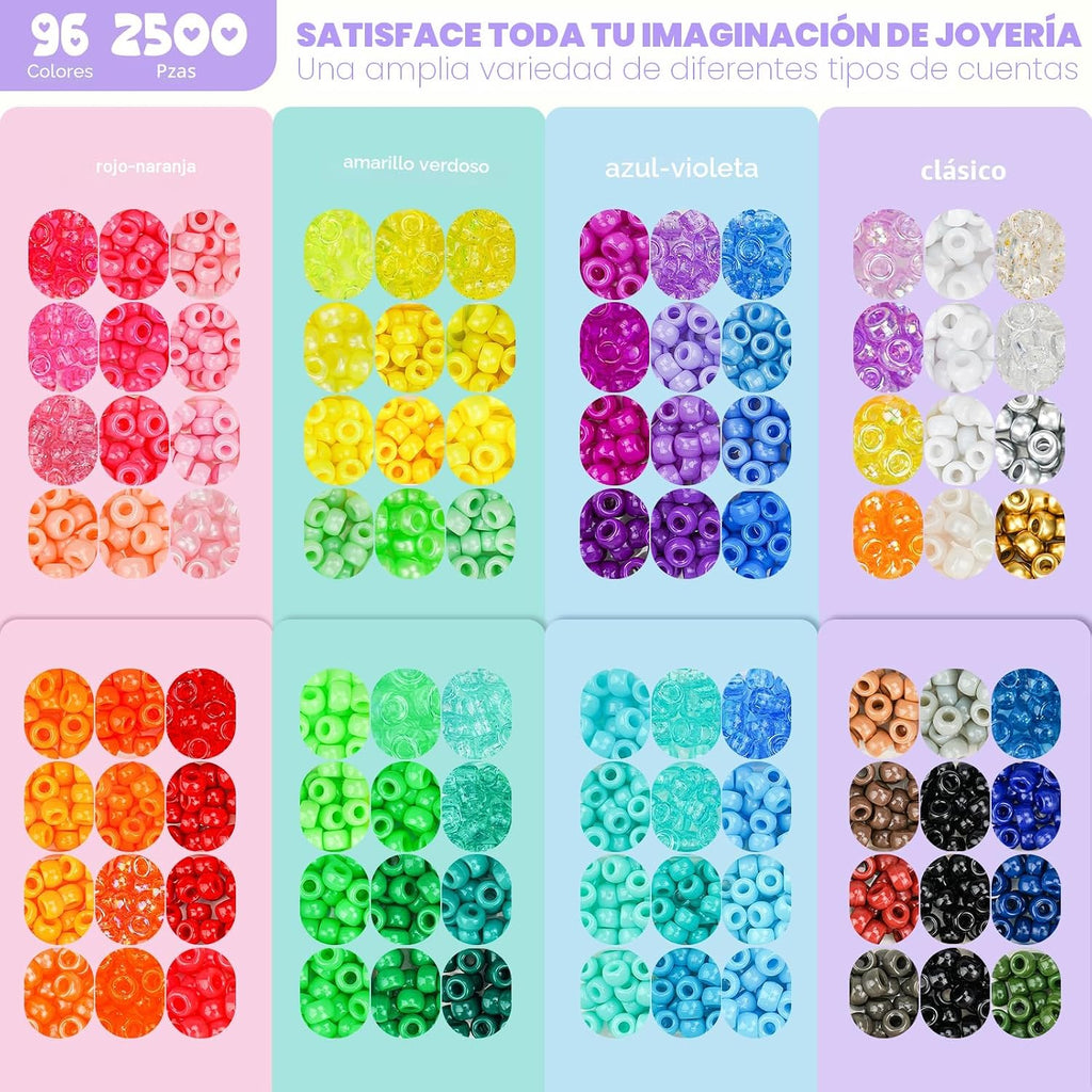 Gionlion Kit de pulsera de cuentas de poni de 96 colores, 3550 piezas, 5 cajas de pulseras de la amistad con cuentas de letras de 0.236 x 0.394 pulgadas, cuentas de arco iris para pulseras, joyería y llavero, regalo para el día de la madre