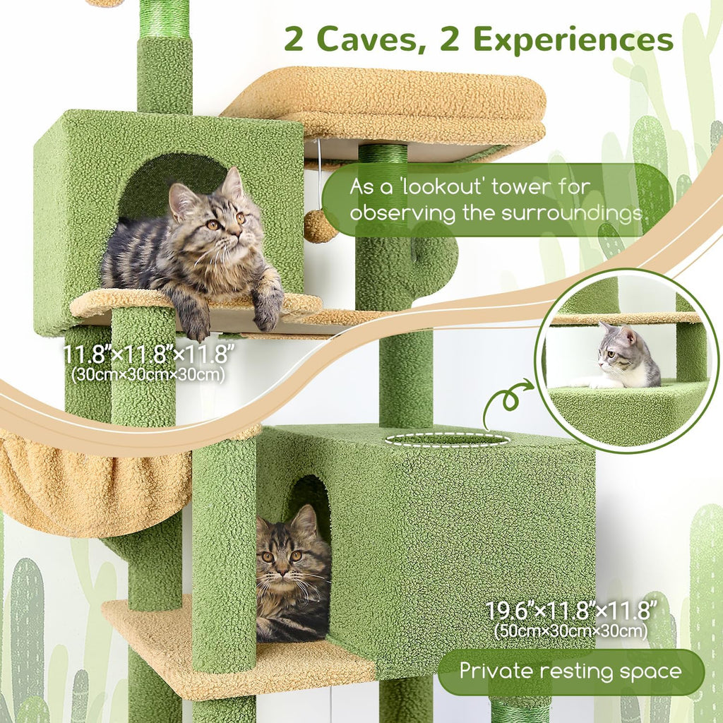 Globlazer - Torre para gato con forma de cactus de 76 pulgadas extra alta con varios niveles, muebles para gatos con condominios acogedores, juguetes interactivos y perchas para gatos grandes