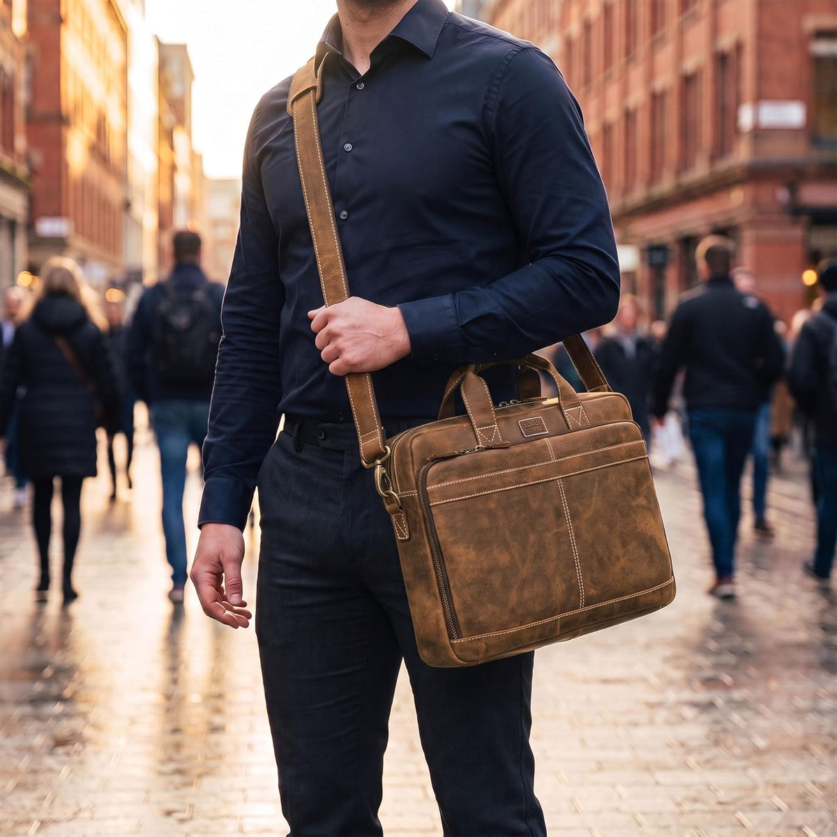 LEATHER VILLAGE Maletín de mensajero para portátil de cuero genuino de 18