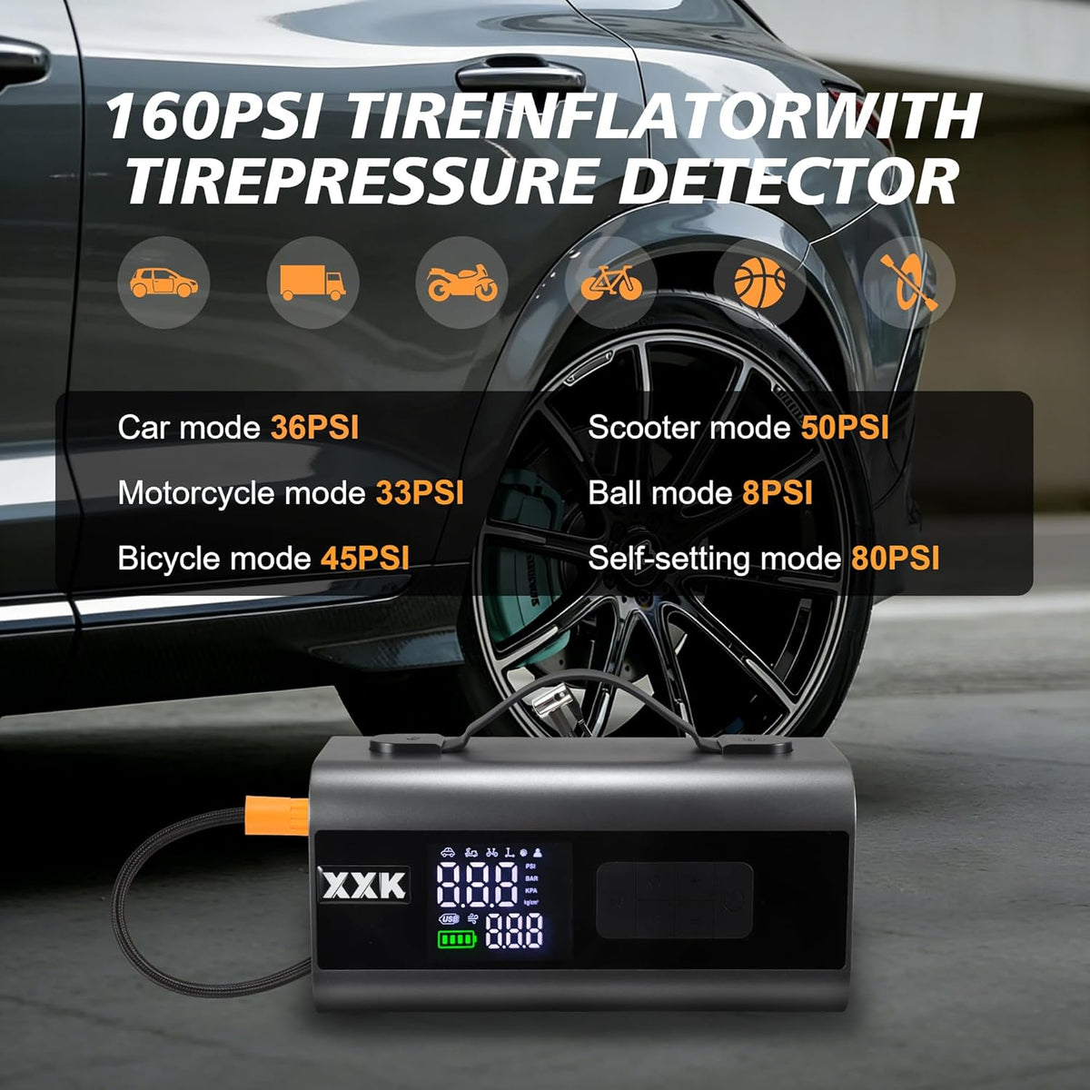 Inflador de neumáticos, compresor de aire portátil, batería de 2000...
