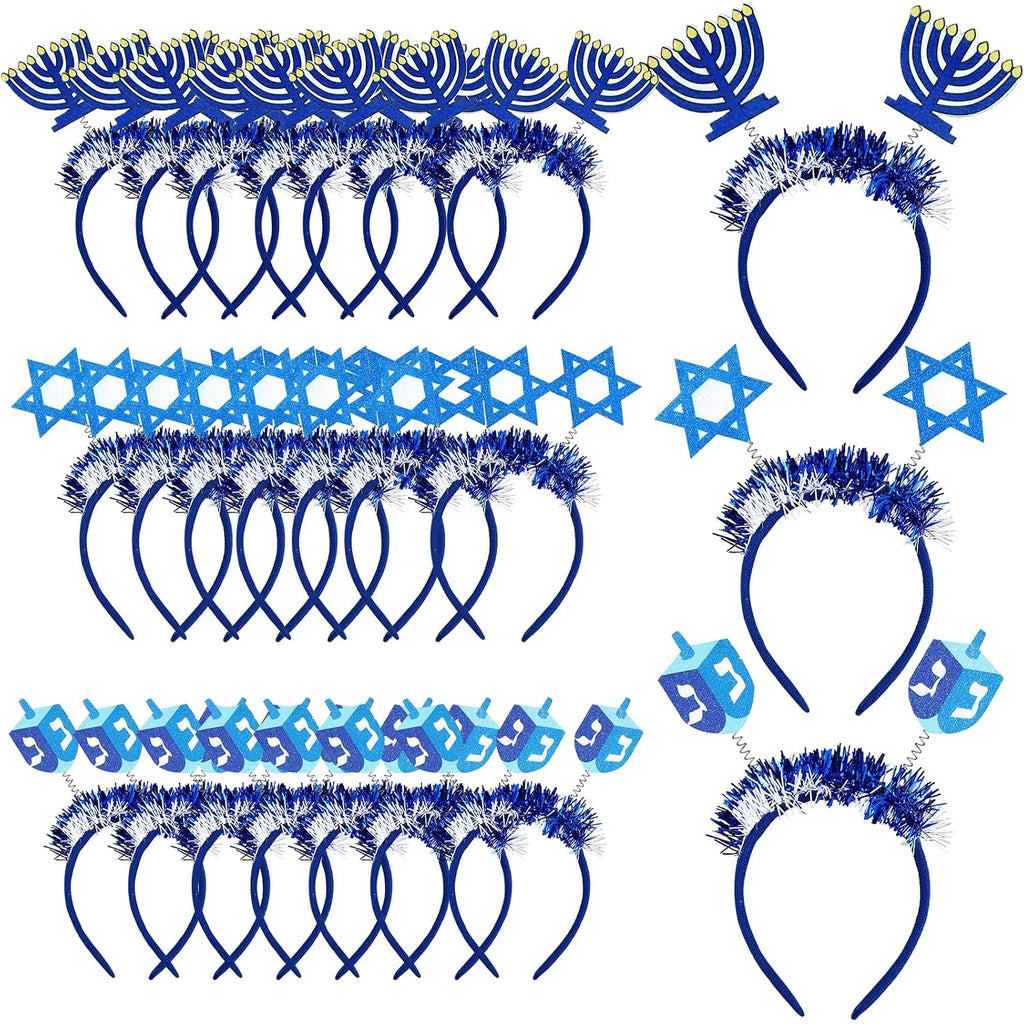 Lyrow 12 diademas de Hanukkah Boppers Janucá, diadema de fieltro de Menorá, estrella hexagonal Dreidel, regalos de fiesta de Hanukkah, 12 unidades