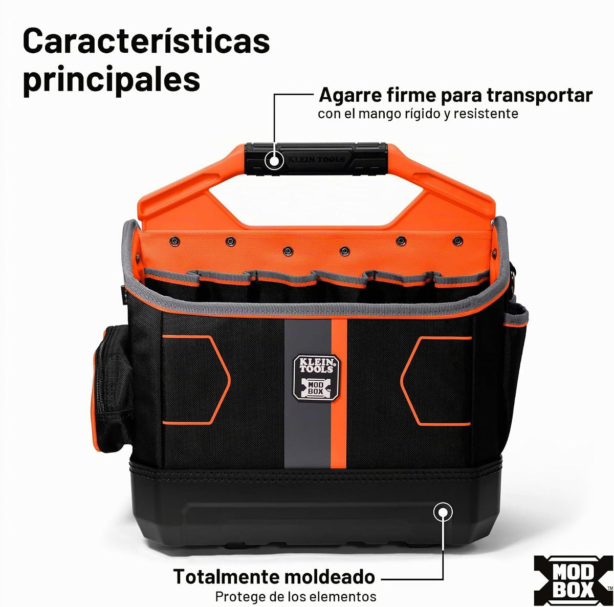 Klein Tools 62202MB Bolsa de Herramientas MODbox, Parte de la Estación de Trabajo Móvil MODbox, 33 Bolsillos, Amplio Almacenamiento de Herramientas, Bolsillo con Cremallera para Artículos Pequeños